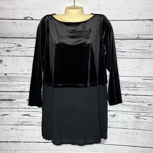 J. Jill Wearever Collection NWT Sz Lp Black Velvet - Knit Mixed Media Tunic Top
